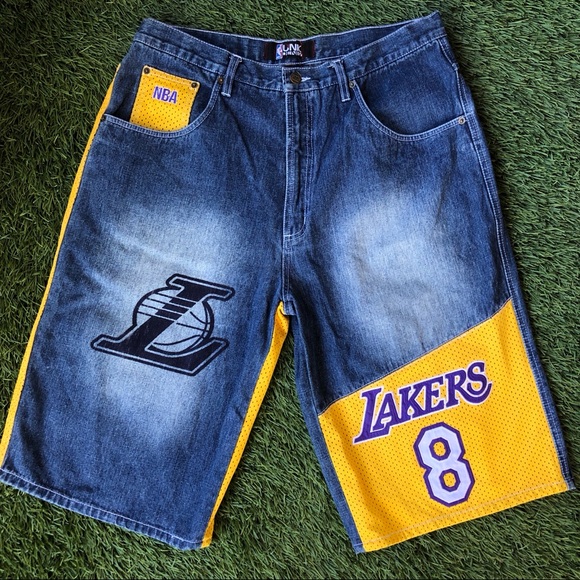 lakers jean shorts